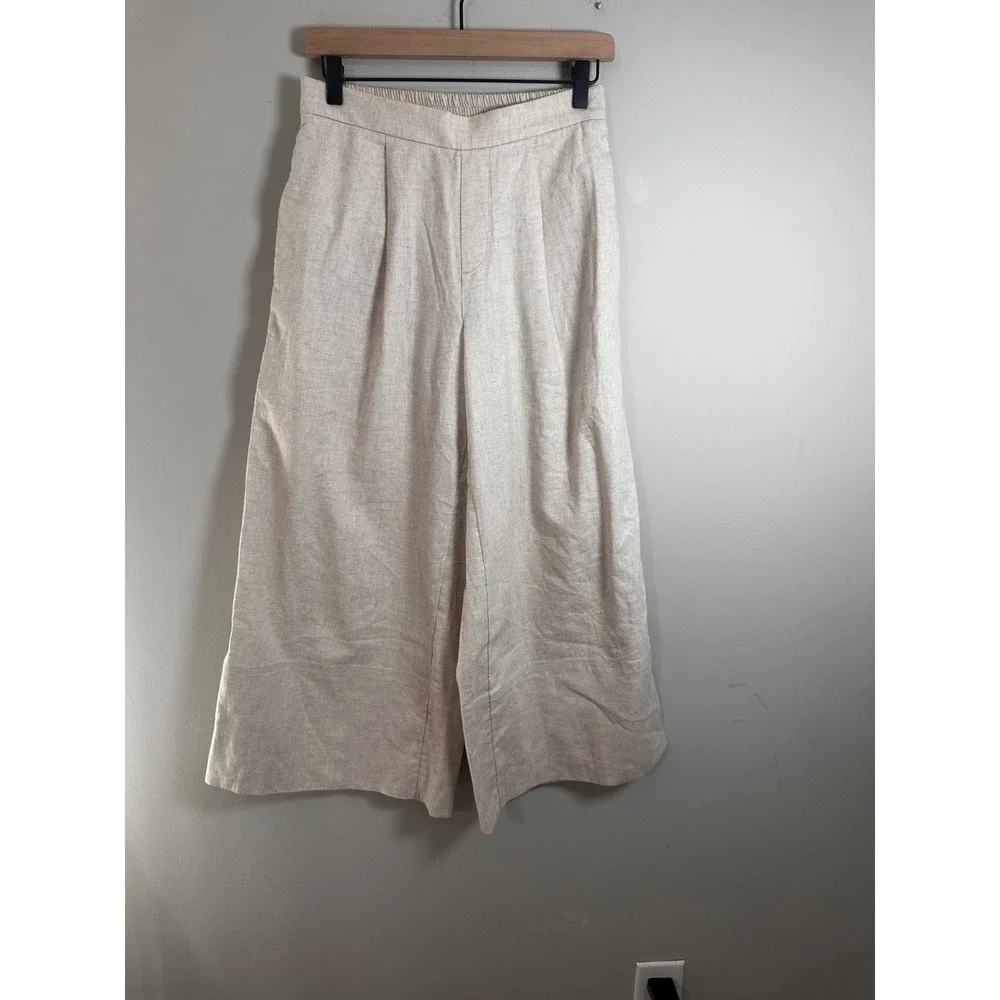 Banana Republic Linen‎ Blend Wide Leg Cropped Pants Flax Beige Size XS 25 Inseam